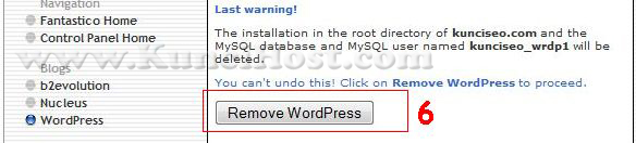Cara Hapus WordPress di Fantastico