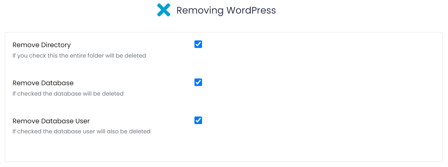 softaculous - remove wordpress