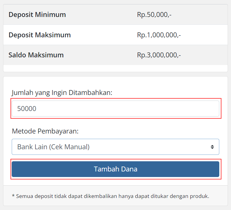 client area - tambah dana deposit