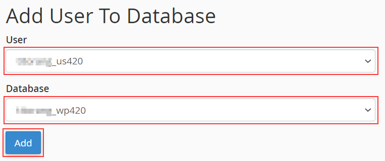 mysql database - assign user