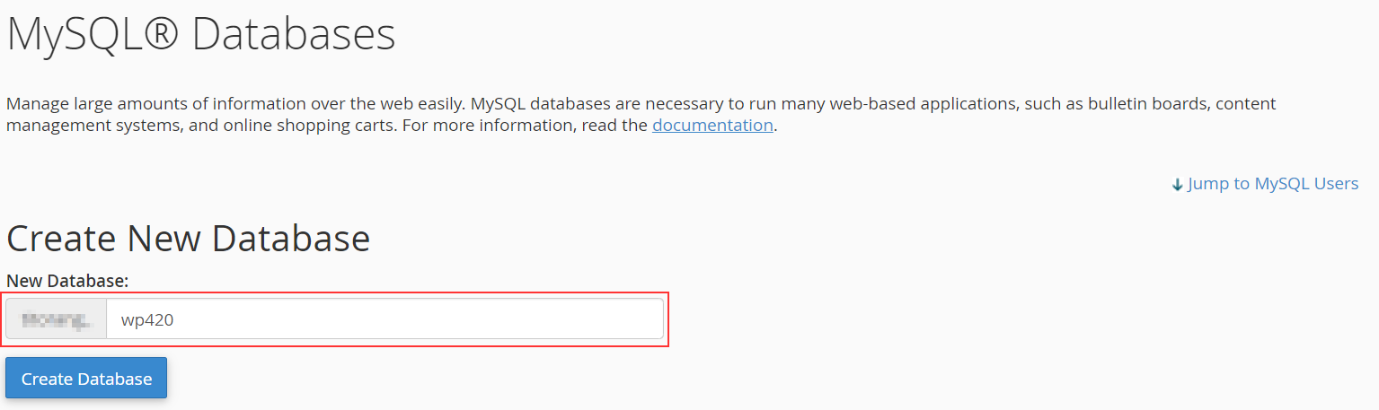 mysql database - create