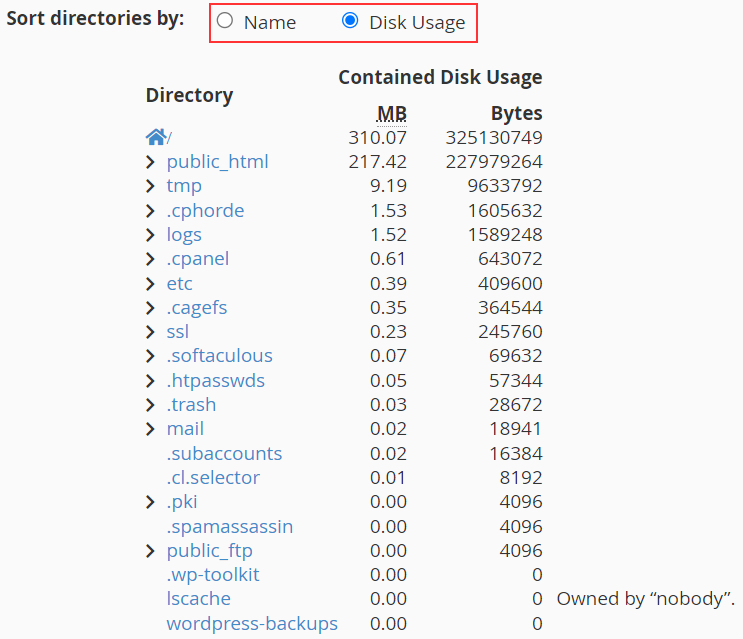 disk usage - detail